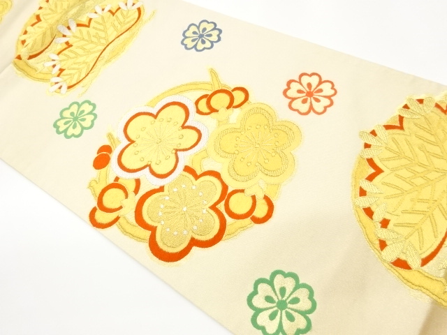 JAPANESE FUKURO OBI / WOVEN PINE & UME